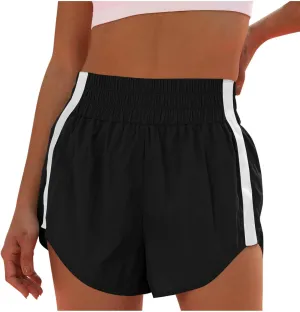 High Waisted Athletic Running Quick Dry Sports Shorts Lightweight Elastic Waist Tennis Shorts Side Stripes