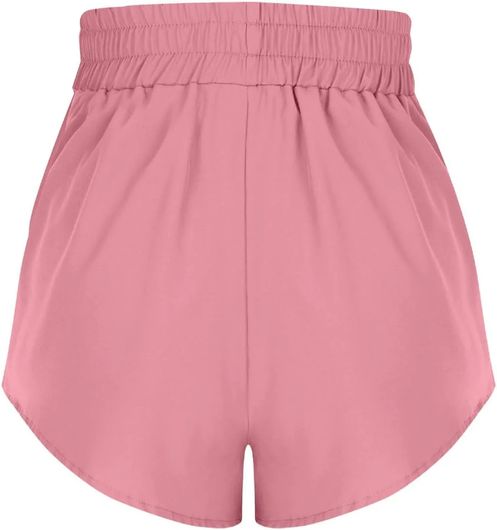 High Waisted Athletic Running Quick Dry Sports Shorts Lightweight Elastic Waist Tennis Shorts Side Stripes