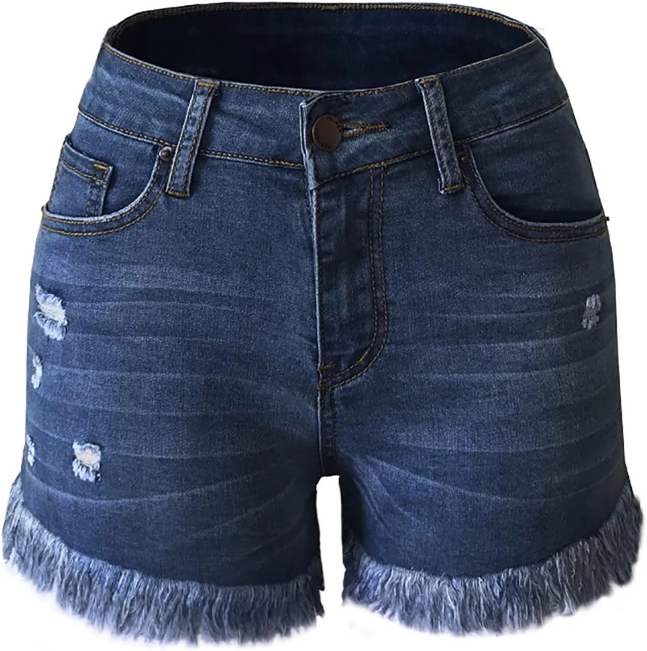 High Waisted Stretchy Buttoned Women Denim Shorts Ripped Denim Shorts Skinny Destroyed Jeans with Pockets