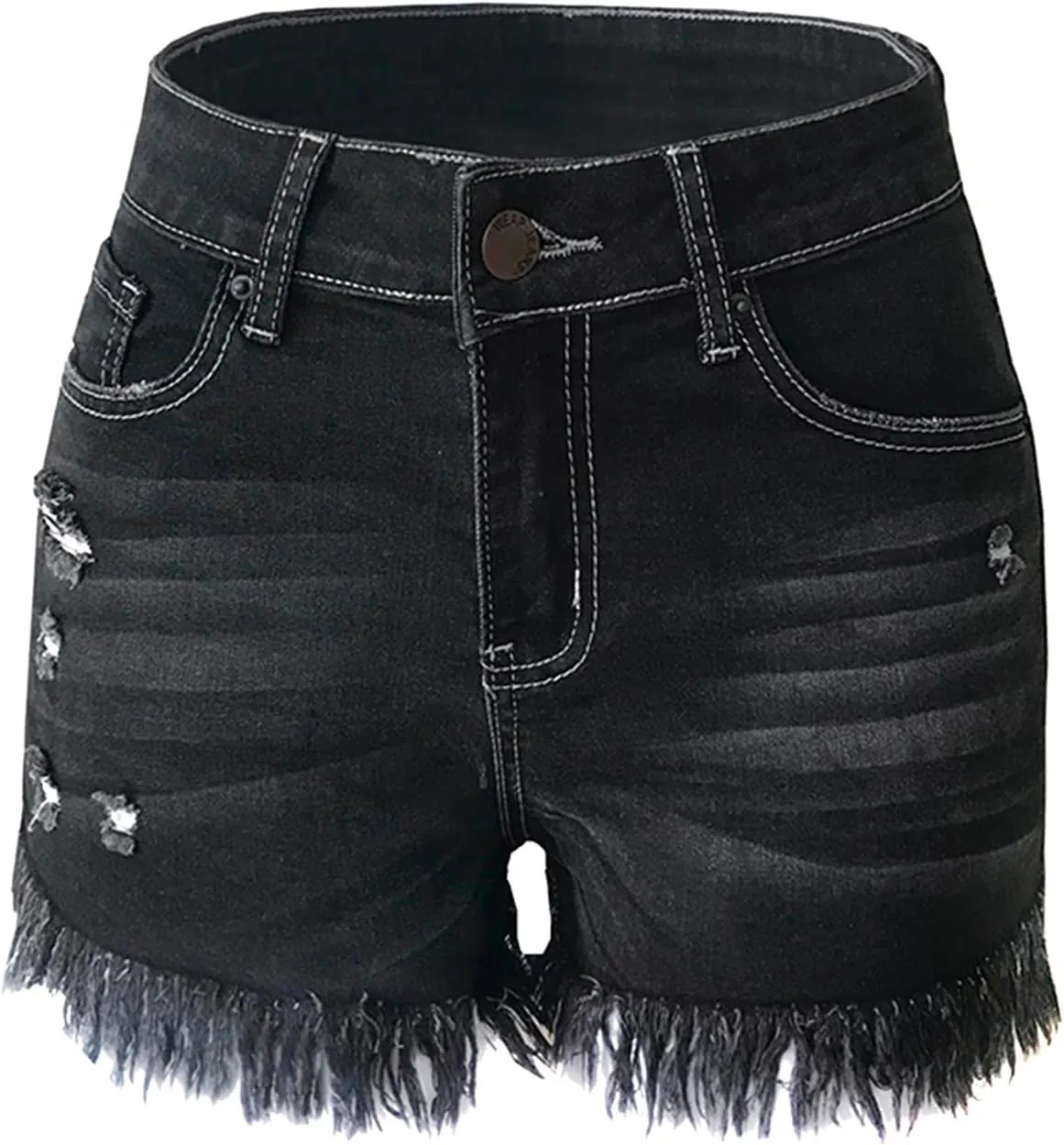 High Waisted Stretchy Buttoned Women Denim Shorts Ripped Denim Shorts Skinny Destroyed Jeans with Pockets