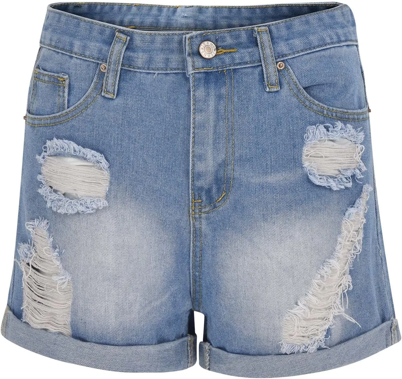 High Waisted Stretchy Buttoned Women Denim Shorts Ripped Denim Shorts Skinny Destroyed Jeans with Pockets