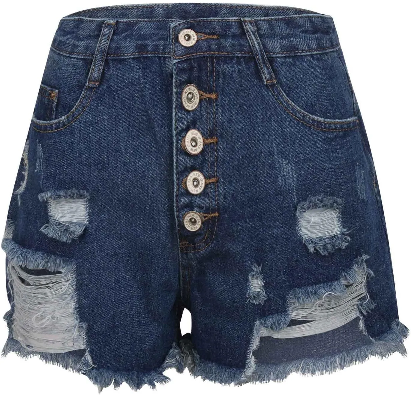 High Waisted Stretchy Buttoned Women Denim Shorts Ripped Denim Shorts Skinny Destroyed Jeans with Pockets