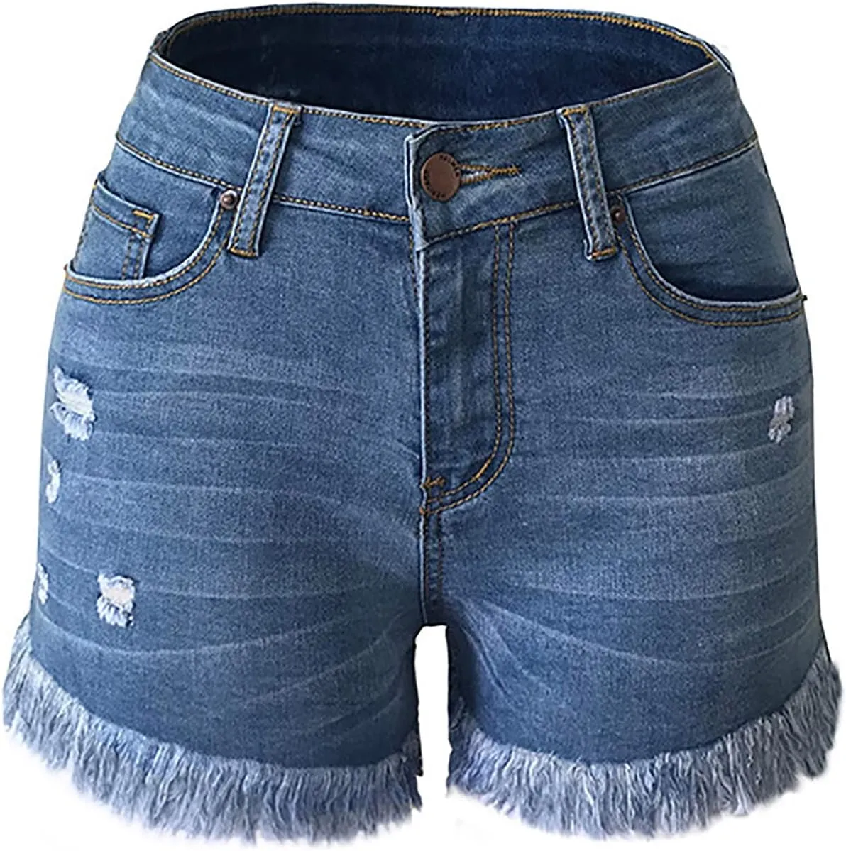 High Waisted Stretchy Buttoned Women Denim Shorts Ripped Denim Shorts Skinny Destroyed Jeans with Pockets