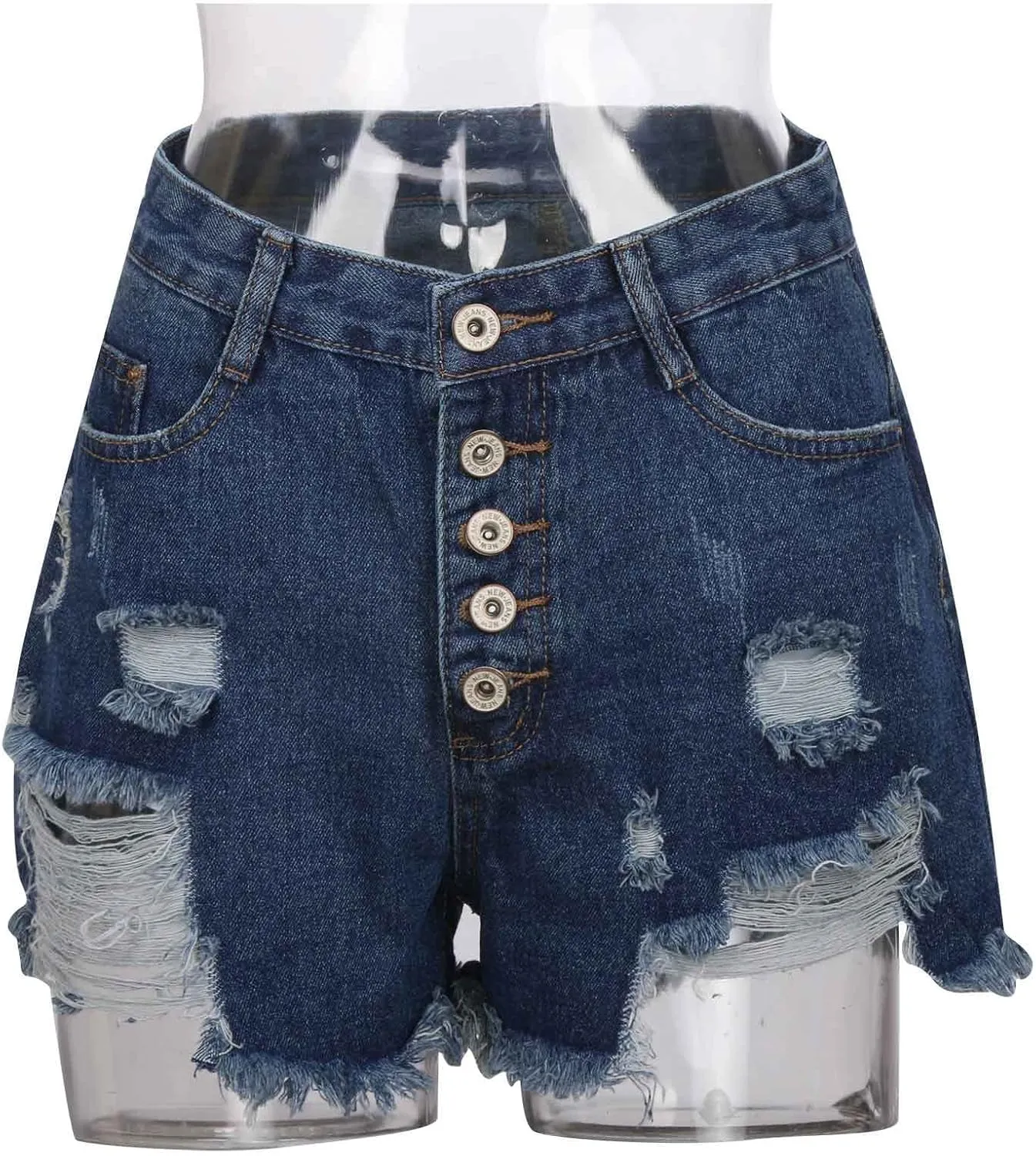 High Waisted Stretchy Buttoned Women Denim Shorts Ripped Denim Shorts Skinny Destroyed Jeans with Pockets