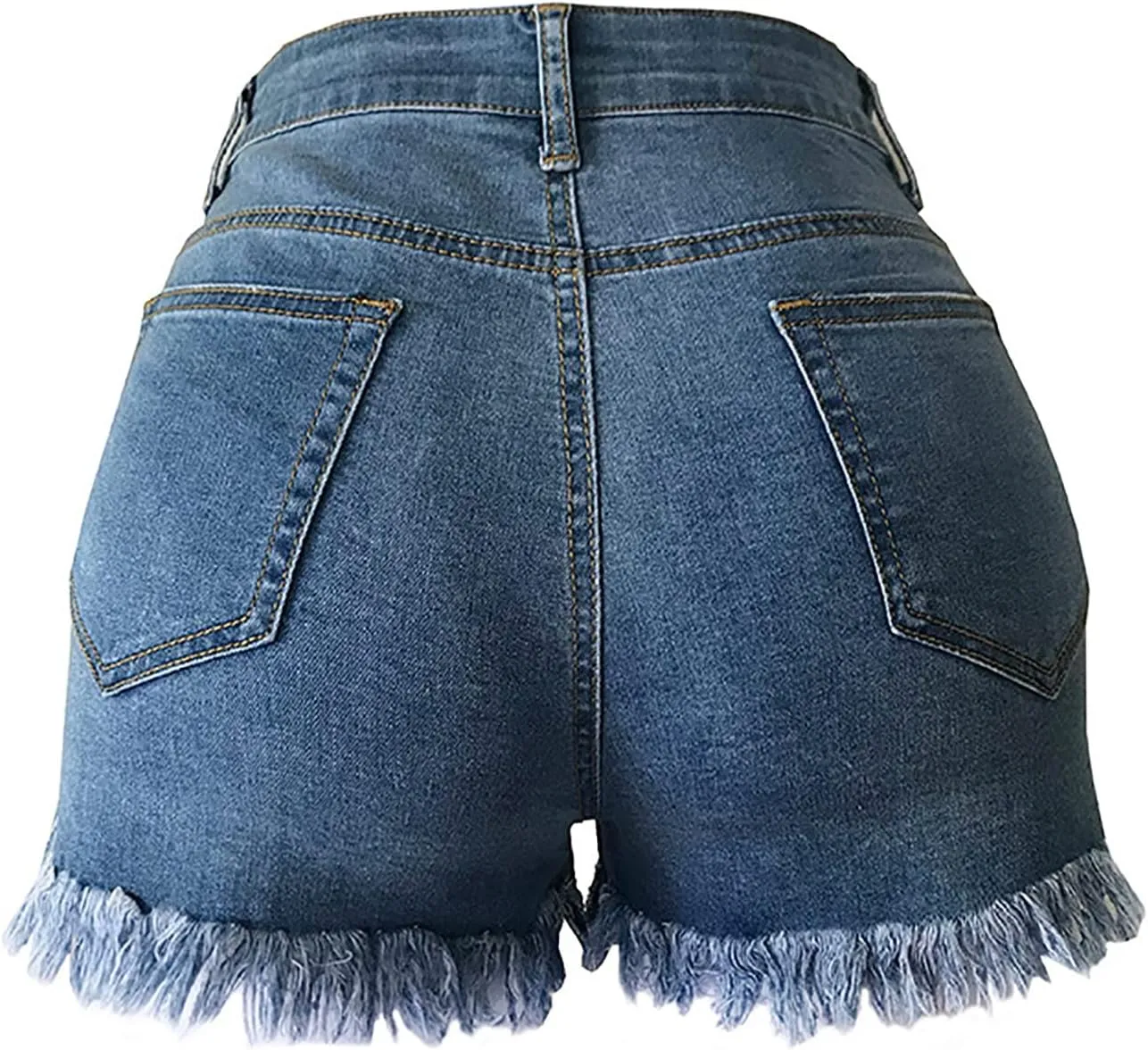 High Waisted Stretchy Buttoned Women Denim Shorts Ripped Denim Shorts Skinny Destroyed Jeans with Pockets