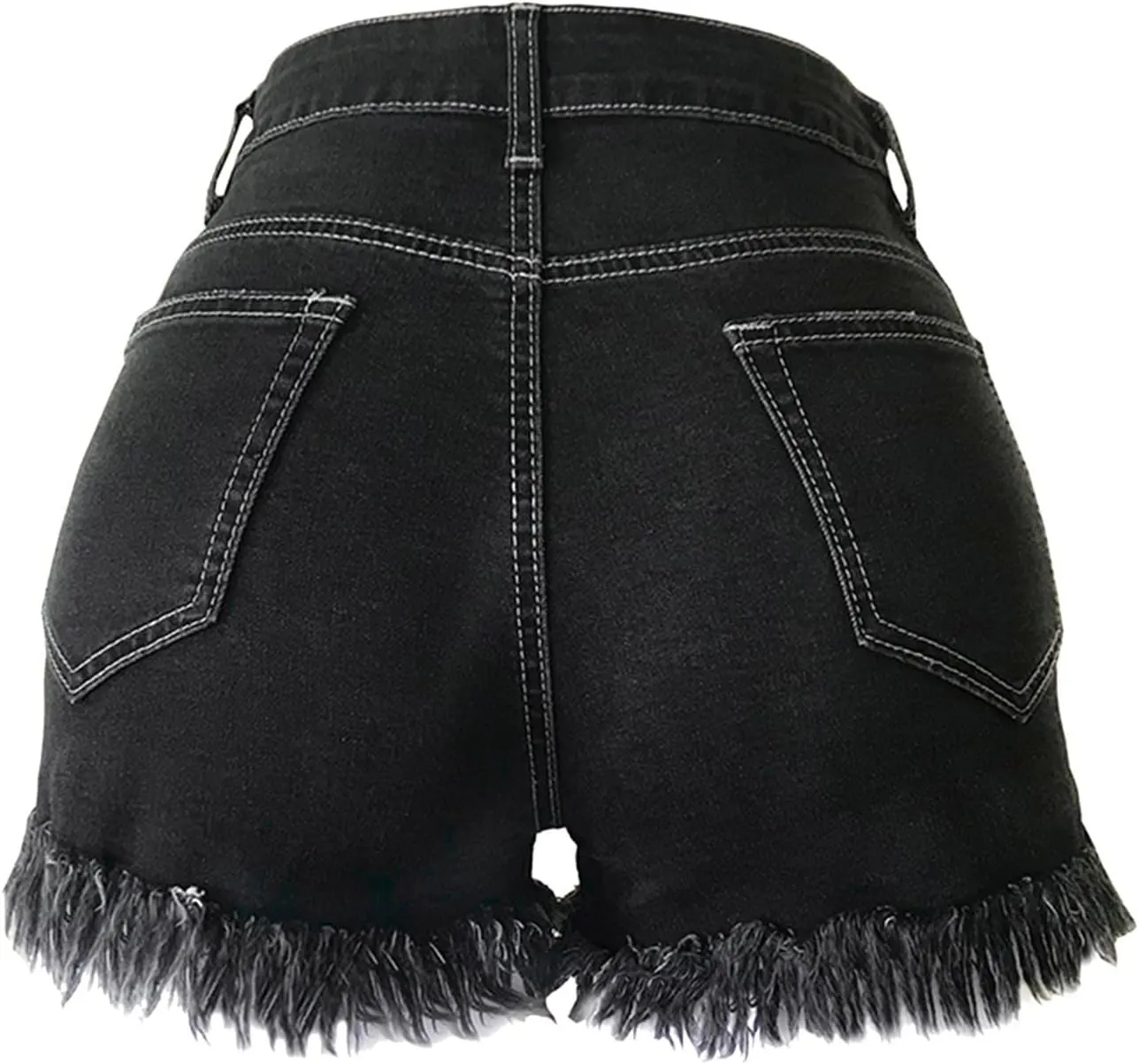 High Waisted Stretchy Buttoned Women Denim Shorts Ripped Denim Shorts Skinny Destroyed Jeans with Pockets