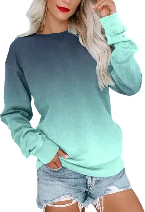 Hoodies for Women Pullover Casual Long Sleeve Sweatshirt Crewneck Cute Classic Relaxed Fit Solid Gradient Tunic Tops
