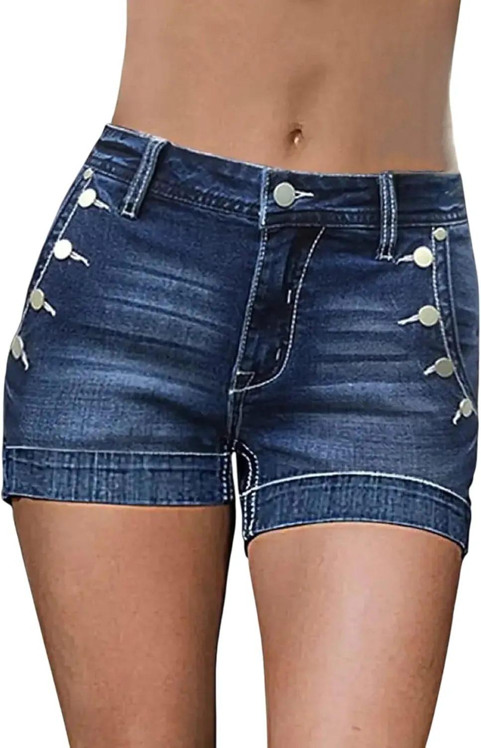 Huang's Women's Distressed Frayed Hem Washed Denim Shorts