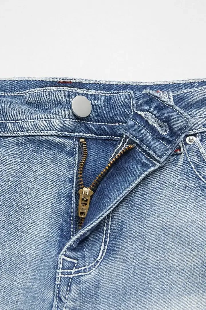 Huang's Women's Distressed Frayed Hem Washed Denim Shorts