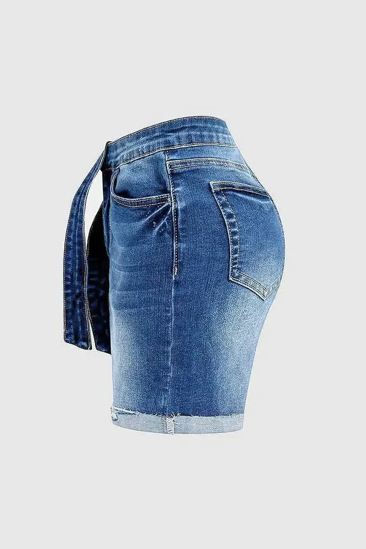 Huang's Women's Distressed Frayed Hem Washed Denim Shorts