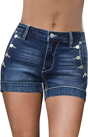 Huang's Women's Distressed Frayed Hem Washed Denim Shorts