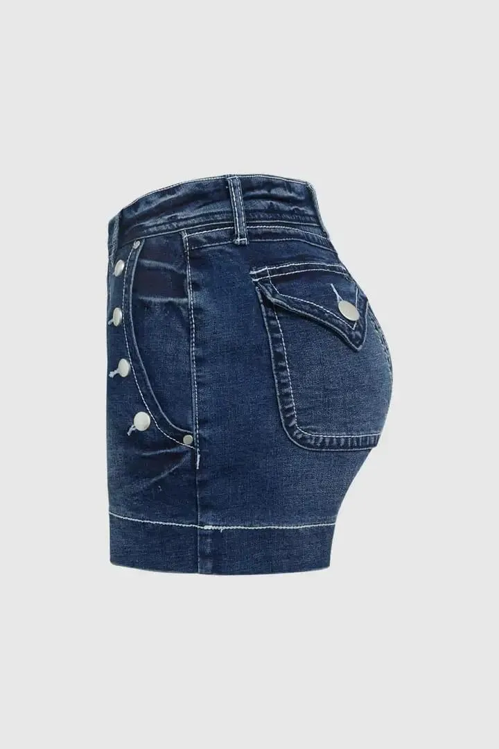 Huang's Women's Distressed Frayed Hem Washed Denim Shorts