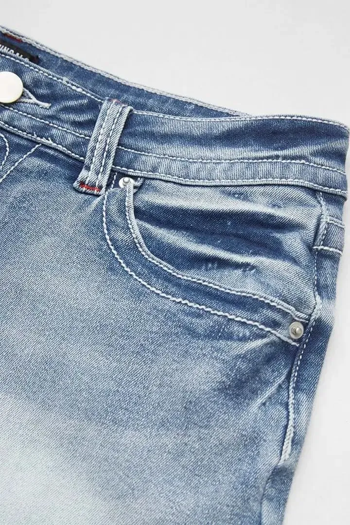 Huang's Women's Distressed Frayed Hem Washed Denim Shorts