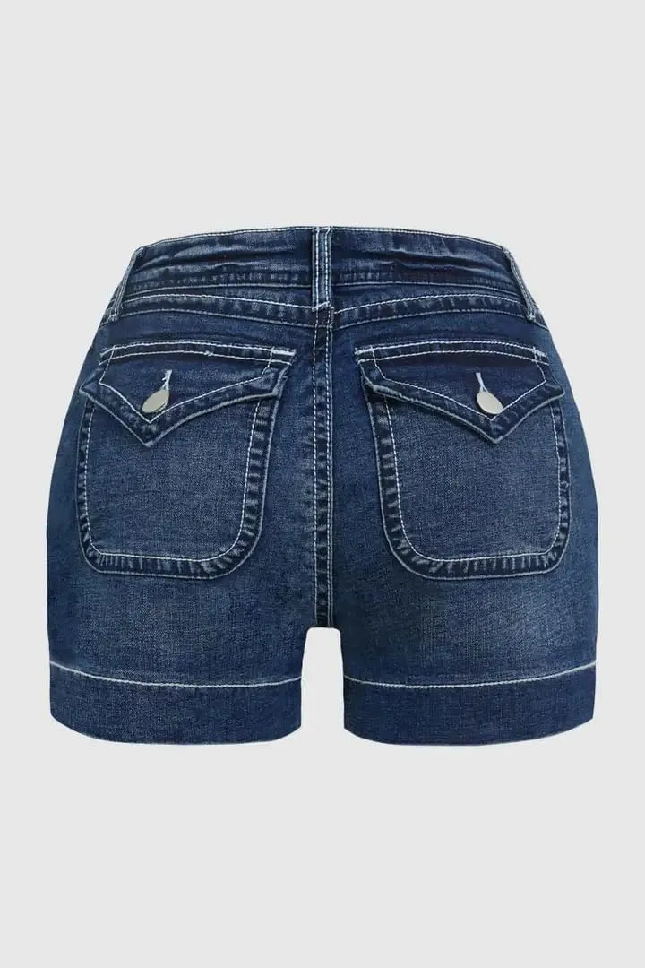 Huang's Women's Distressed Frayed Hem Washed Denim Shorts