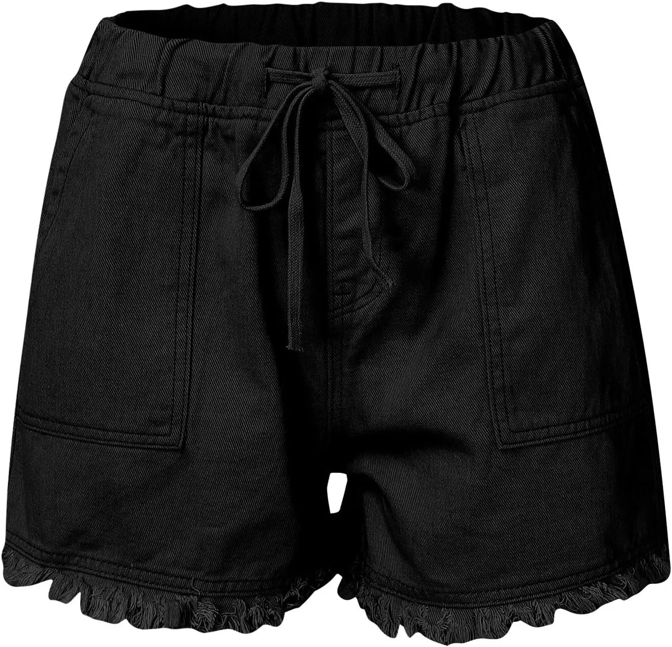 Jean Shorts for Women Trendy High Waisted Drawstring Frayed Raw Hem Denim Shorts Stretchy Loose Fit Summer Hot Short