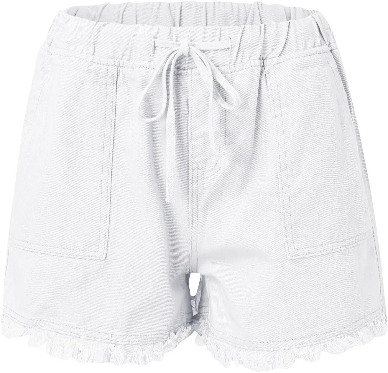 Jean Shorts for Women Trendy High Waisted Drawstring Frayed Raw Hem Denim Shorts Stretchy Loose Fit Summer Hot Short