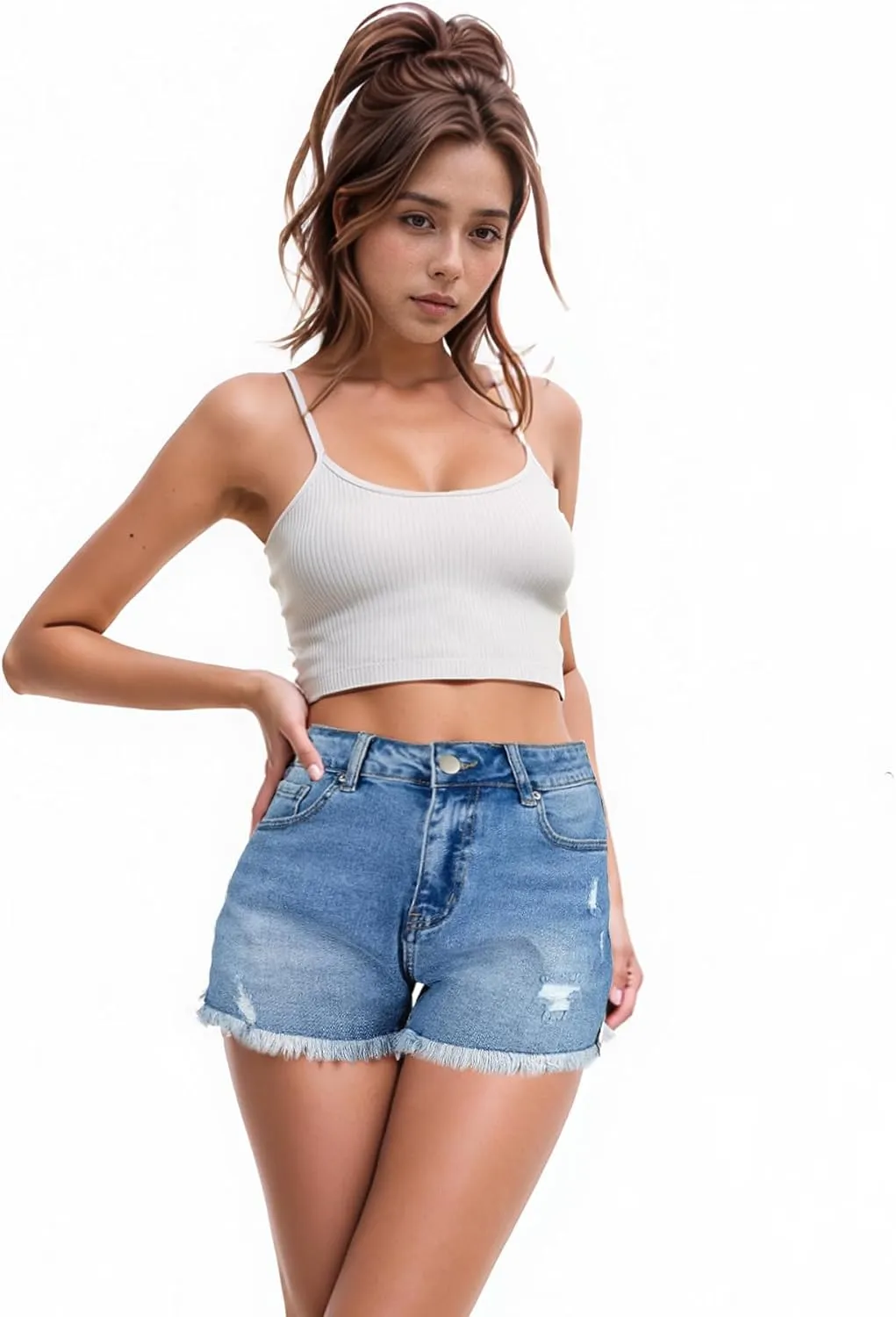 Jean Shorts Womens High Waisted Stretchy Ripped Denim Shorts