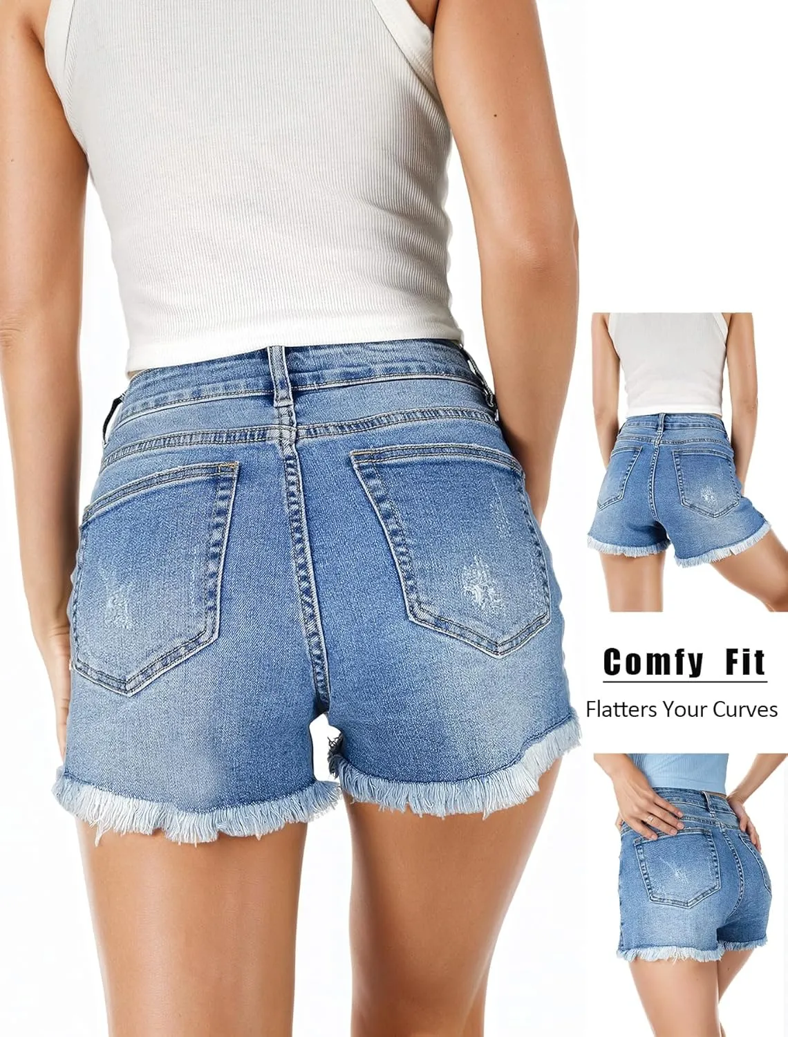 Jean Shorts Womens High Waisted Stretchy Ripped Denim Shorts