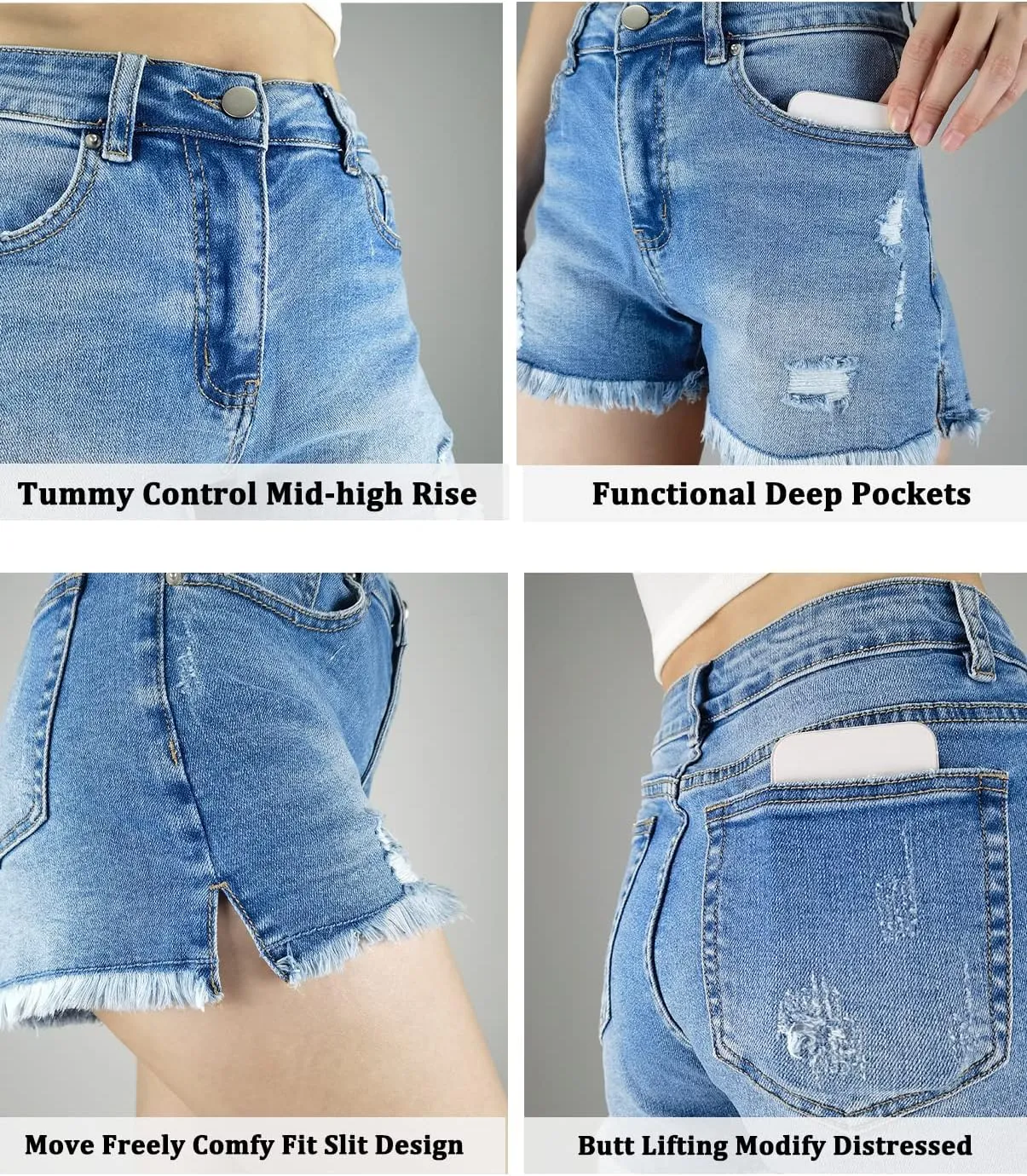 Jean Shorts Womens High Waisted Stretchy Ripped Denim Shorts