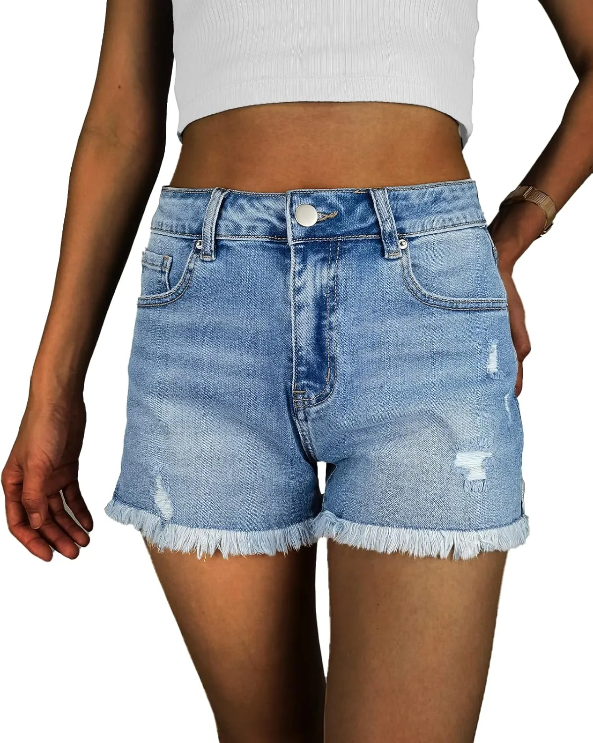 Jean Shorts Womens High Waisted Stretchy Ripped Denim Shorts
