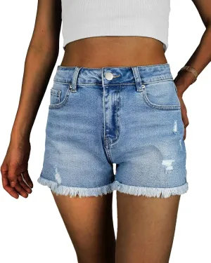 Jean Shorts Womens High Waisted Stretchy Ripped Denim Shorts