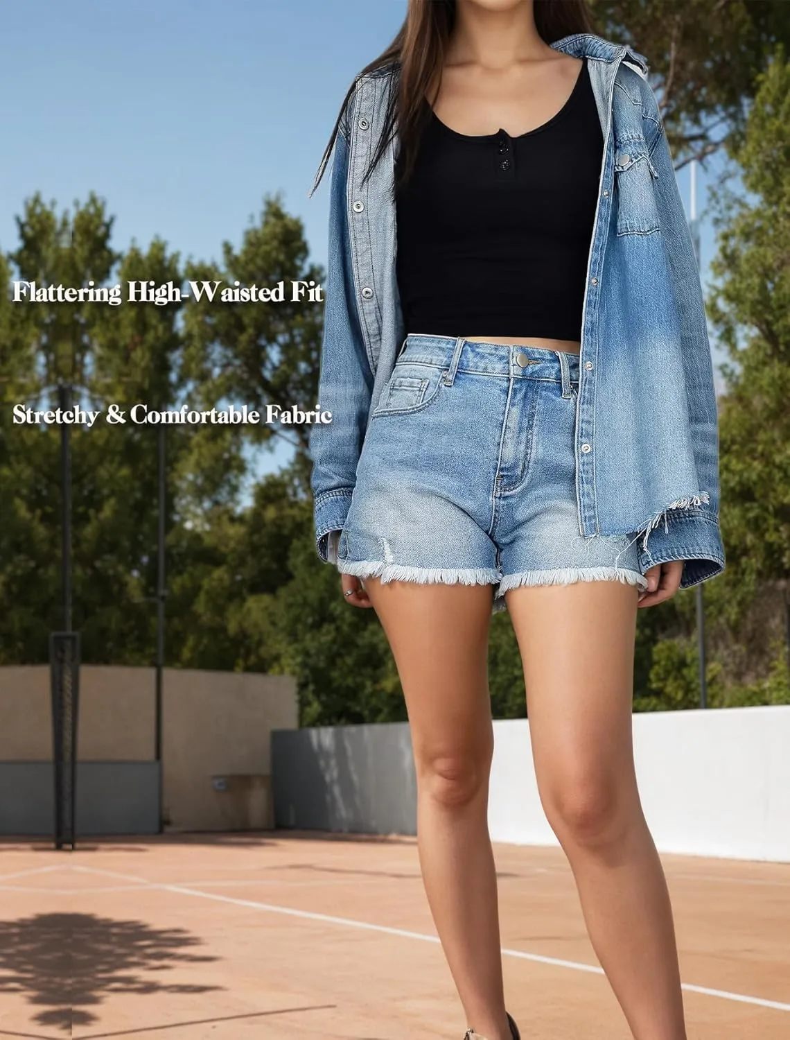 Jean Shorts Womens High Waisted Stretchy Ripped Denim Shorts