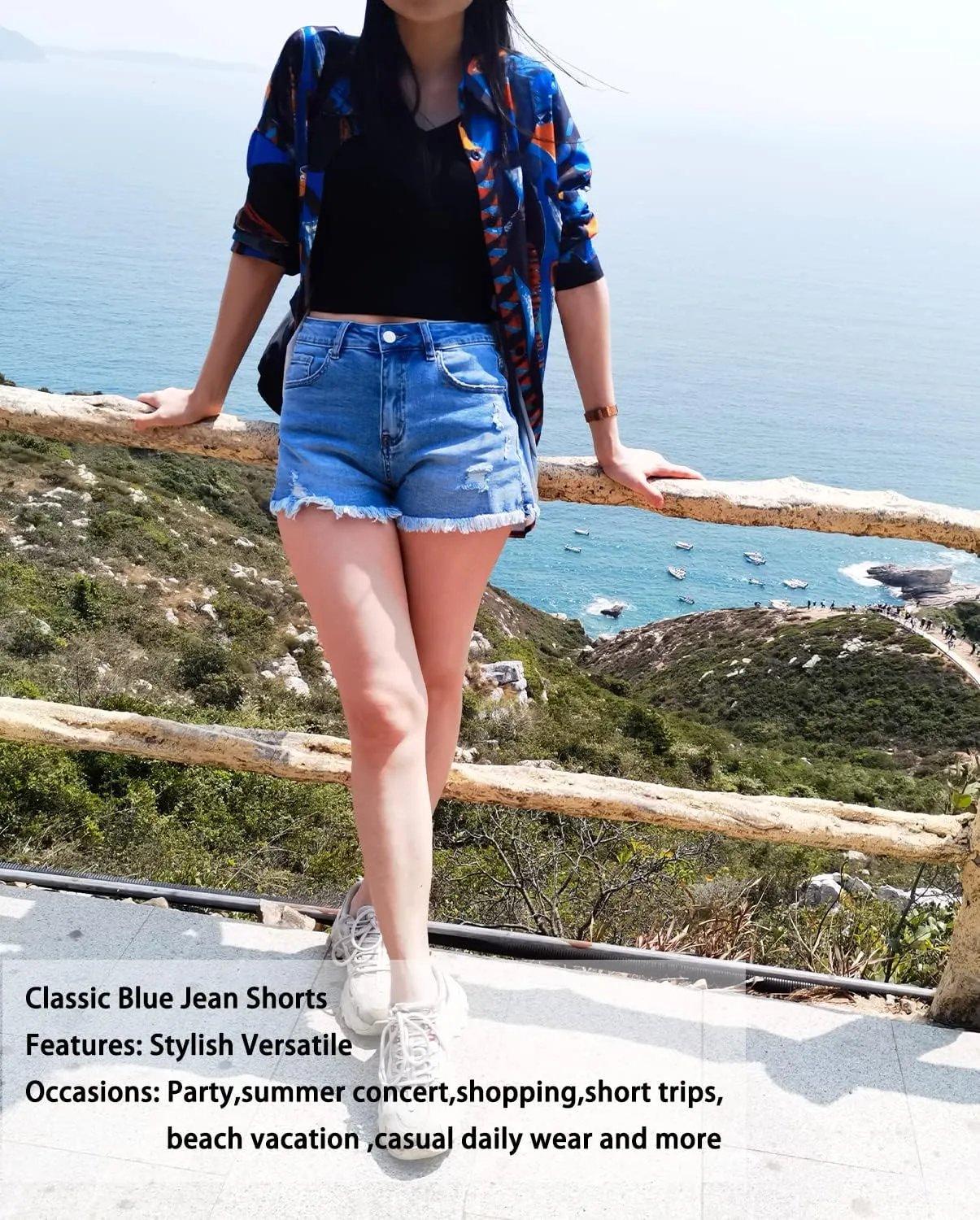 Jean Shorts Womens High Waisted Stretchy Ripped Denim Shorts