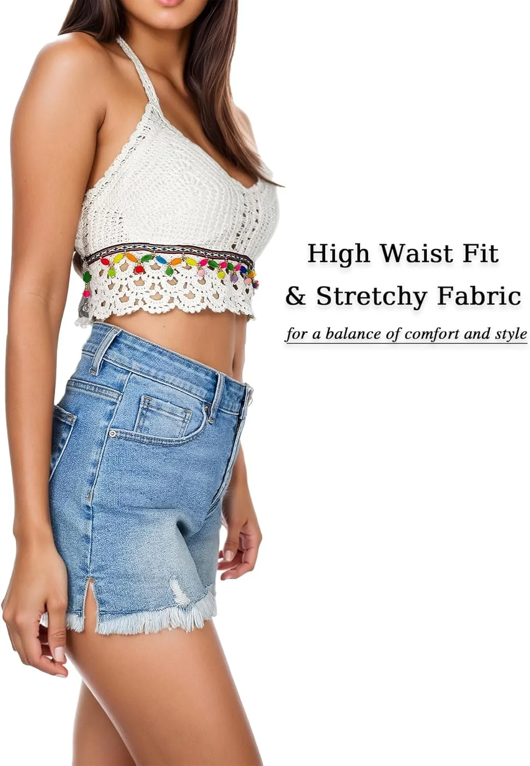Jean Shorts Womens High Waisted Stretchy Ripped Denim Shorts