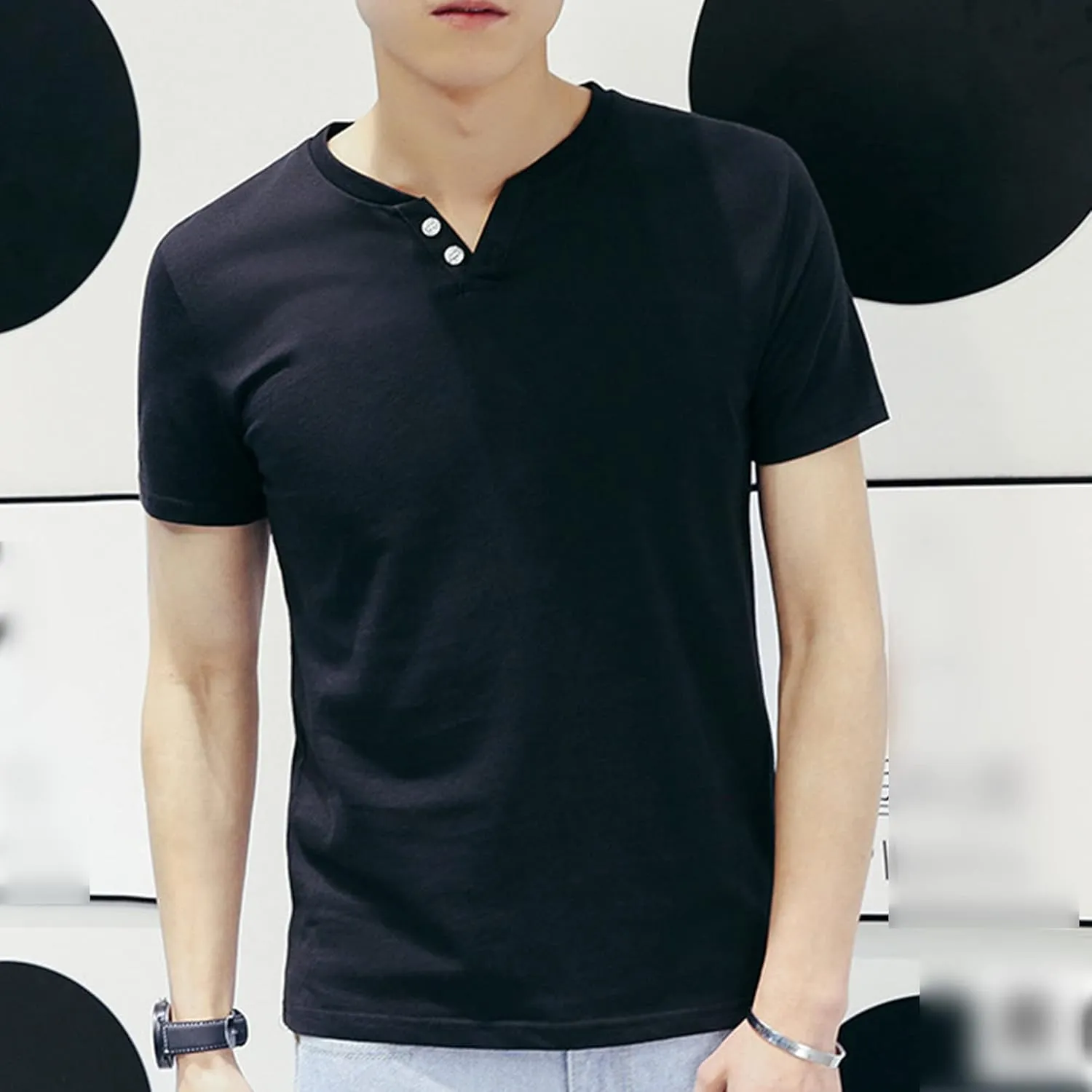 JEShifangjiusu Mens Basic Soft Henley Shirts Casual Summer Slim Fit Short Sleeve Fashion Comfort Active Sports Cotton T-Shirt