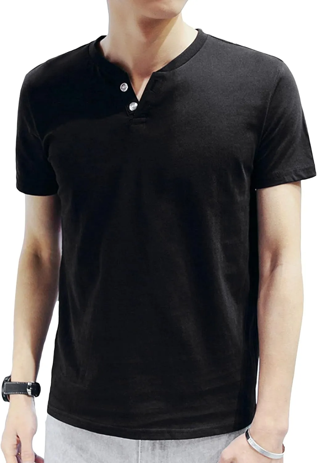 JEShifangjiusu Mens Basic Soft Henley Shirts Casual Summer Slim Fit Short Sleeve Fashion Comfort Active Sports Cotton T-Shirt