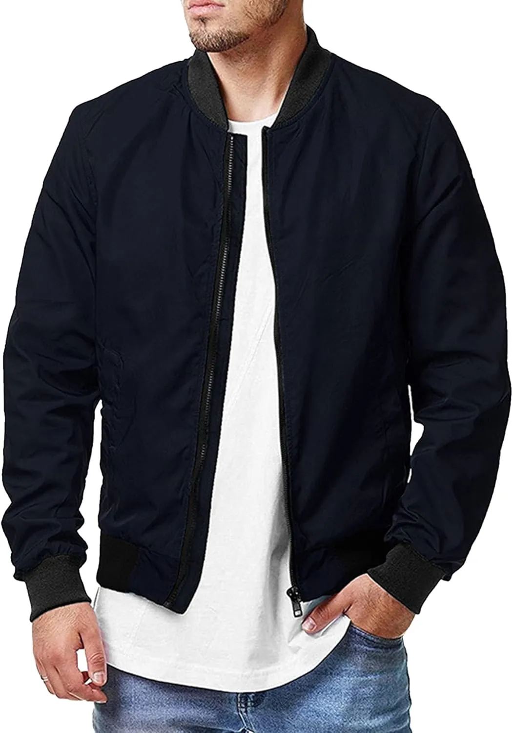 JEShifangjiusu Men's Lightweight Bomber Jackets Casual Summer Windbreaker Outdoor Golf Fashion Coat Slim Fit Flight Jacket