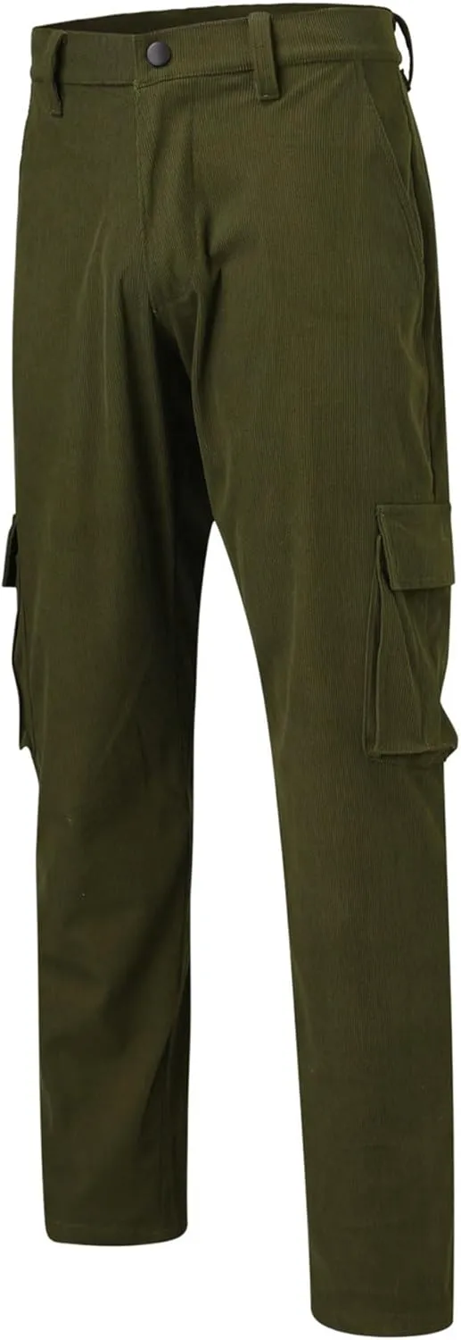 JEShifangjiusu Men'S Loose Corduroy Trousers Elastic Waist Pocket Straight Leg Pants Pleated Classic-Fit Stretch Chino Pant