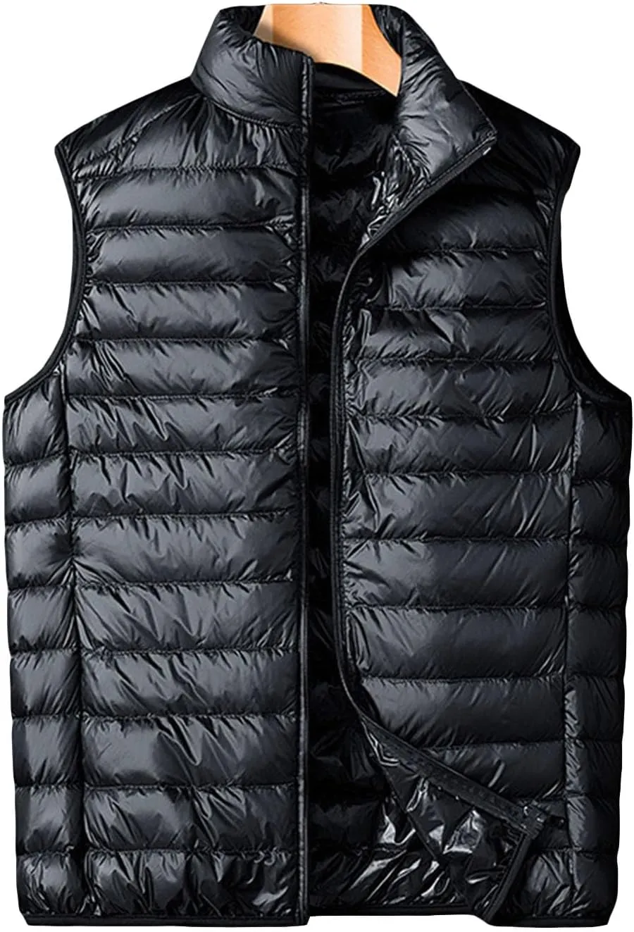 JEsilunmaMY Fall Winter Puffer Vest for Men Sleevelesss Down Jacket Packable Waistcoat Solid Color Lightweight Quilted Vests