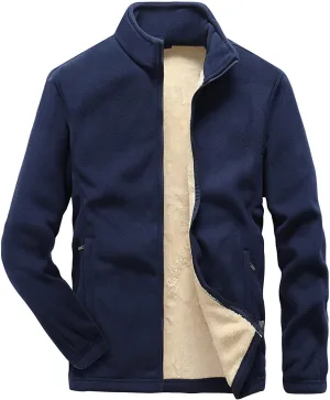 JEsilunmaMY Men's Fall Winter Sherpa Lined Jacket Full Zip Stand Collar Warm Coat with Pocket Casual Loose Fleece Bomber Coat