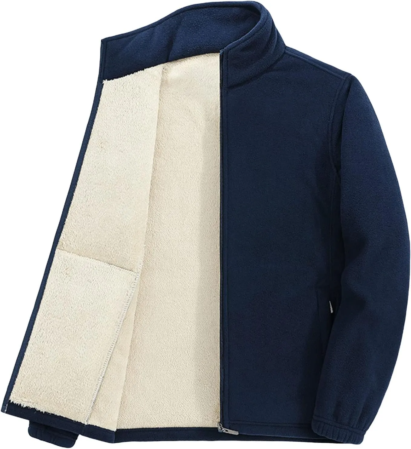 JEsilunmaMY Men's Fall Winter Sherpa Lined Jacket Full Zip Stand Collar Warm Coat with Pocket Casual Loose Fleece Bomber Coat
