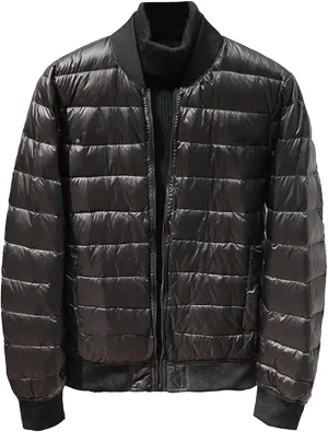 JEsilunmaMY Men's Lightweight Baseball Puffer Bomber Jackets Warm Winter Quilted Varsity Jackets Thermal Padded Down Coats