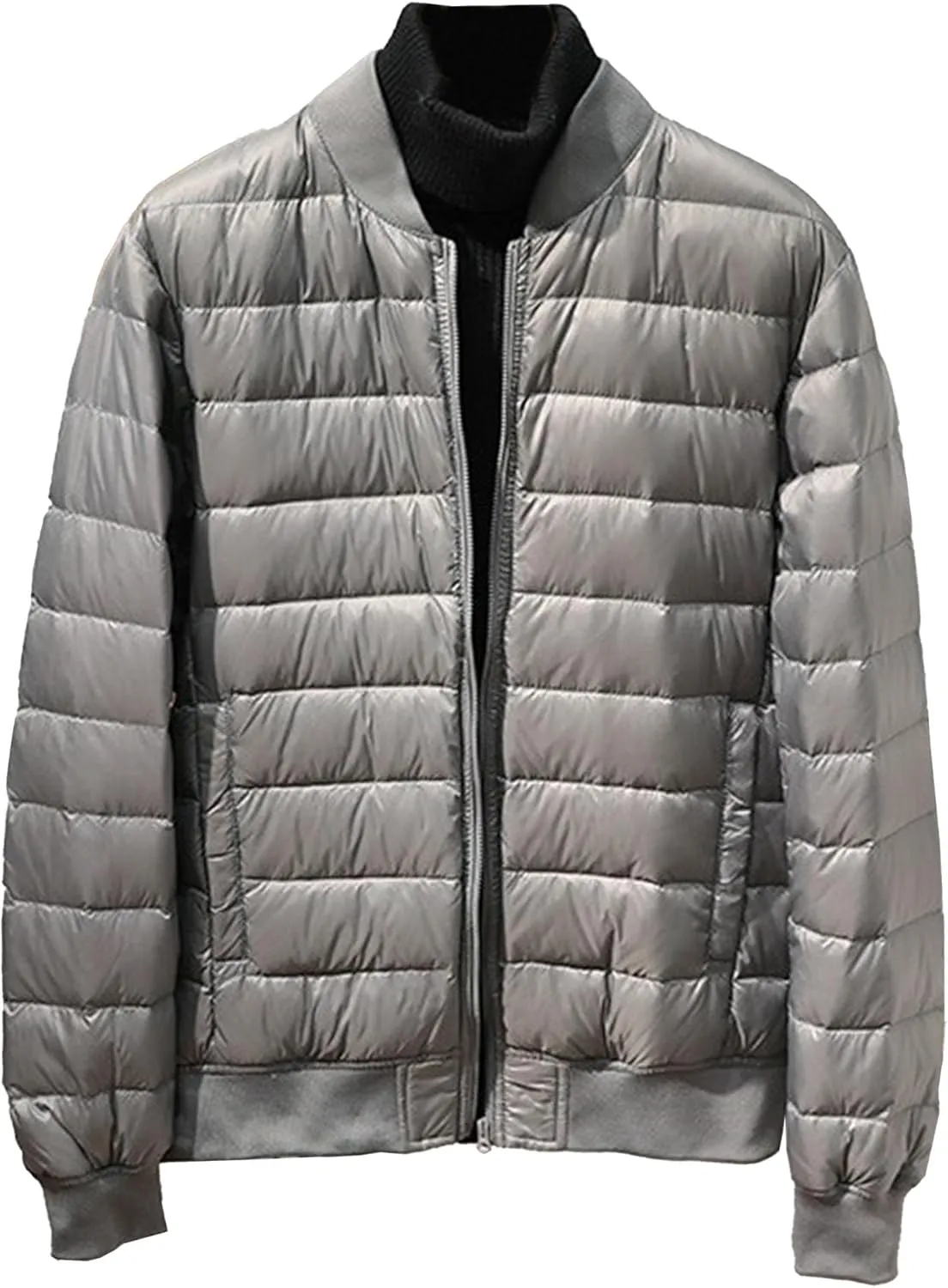 JEsilunmaMY Men's Lightweight Baseball Puffer Bomber Jackets Warm Winter Quilted Varsity Jackets Thermal Padded Down Coats