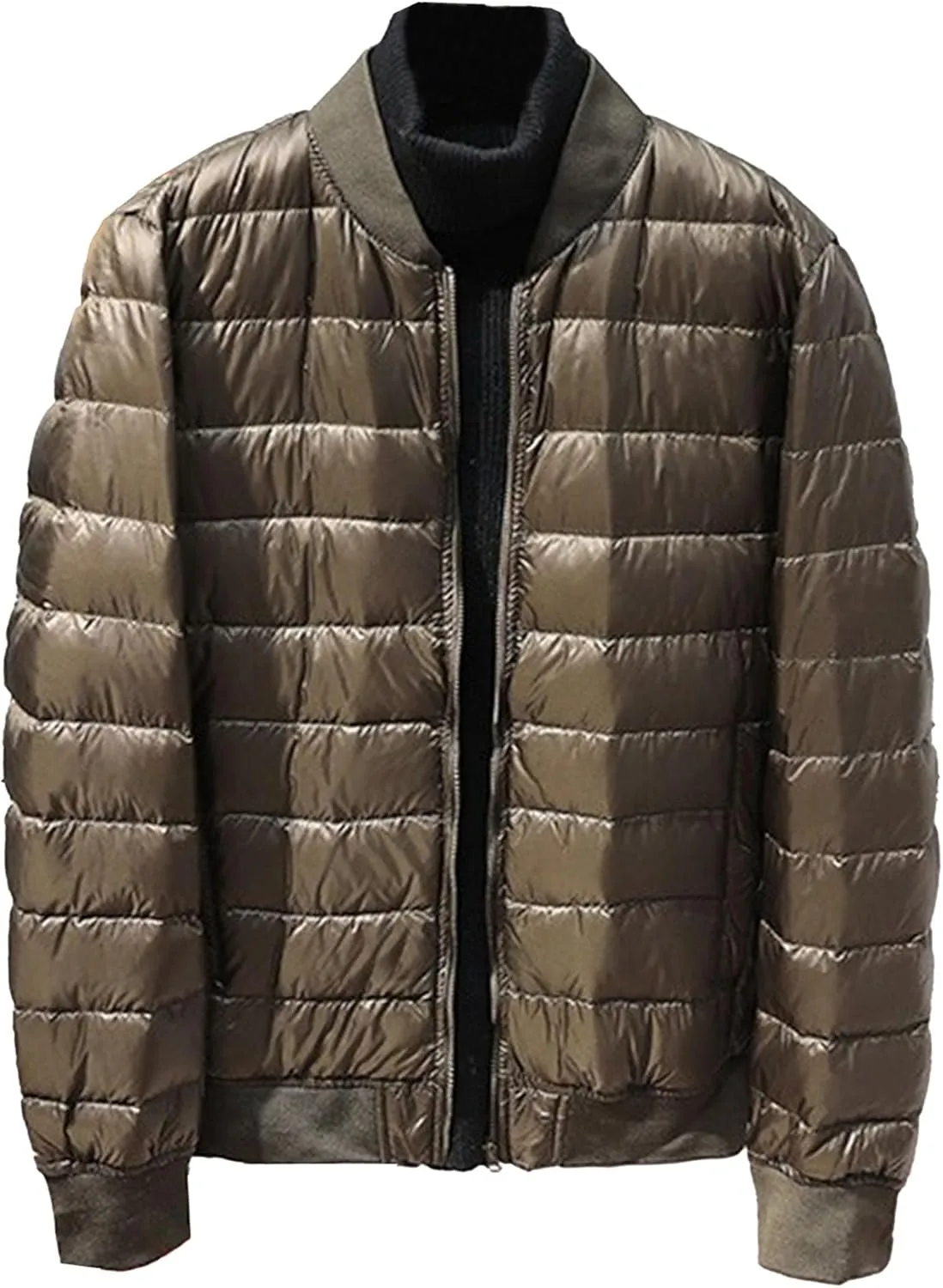JEsilunmaMY Men's Lightweight Baseball Puffer Bomber Jackets Warm Winter Quilted Varsity Jackets Thermal Padded Down Coats