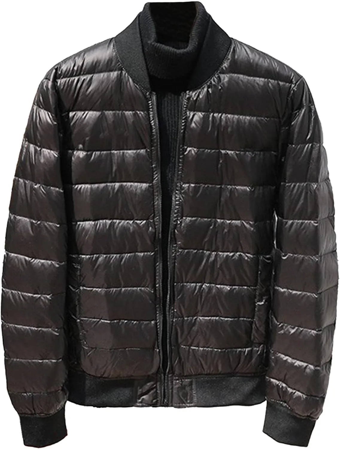 JEsilunmaMY Men's Lightweight Baseball Puffer Bomber Jackets Warm Winter Quilted Varsity Jackets Thermal Padded Down Coats