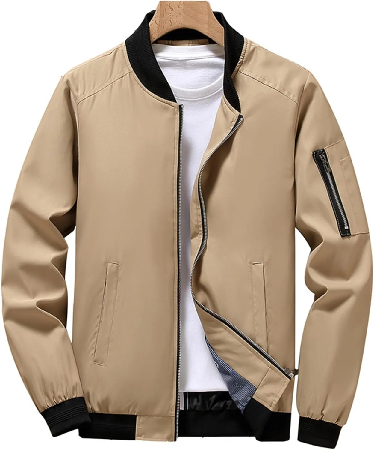 JEsilunmaMY Men's Stand Collar Casual Bomber Jacket Full Zipper Lightweight Varsity Jackets Windproof Windbreaker Jackets
