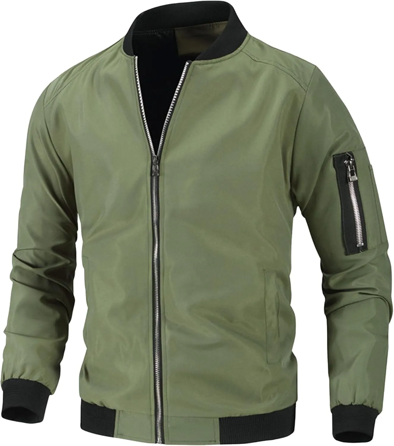 JEsilunmaMY Men's Stand Collar Casual Bomber Jacket Full Zipper Lightweight Varsity Jackets Windproof Windbreaker Jackets