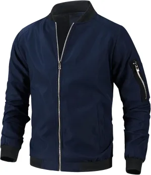 JEsilunmaMY Men's Stand Collar Casual Bomber Jacket Full Zipper Lightweight Varsity Jackets Windproof Windbreaker Jackets