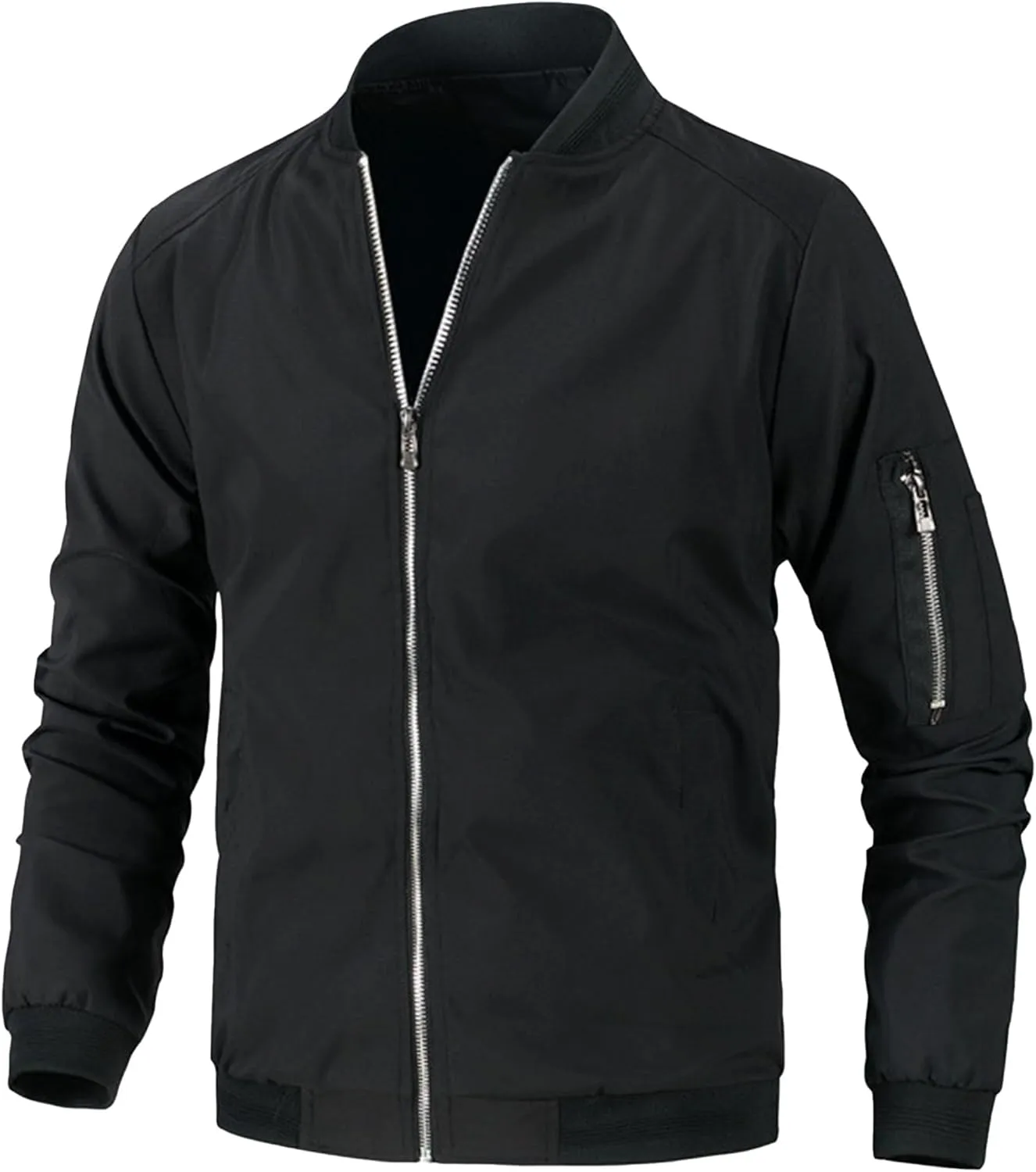 JEsilunmaMY Men's Stand Collar Casual Bomber Jacket Full Zipper Lightweight Varsity Jackets Windproof Windbreaker Jackets