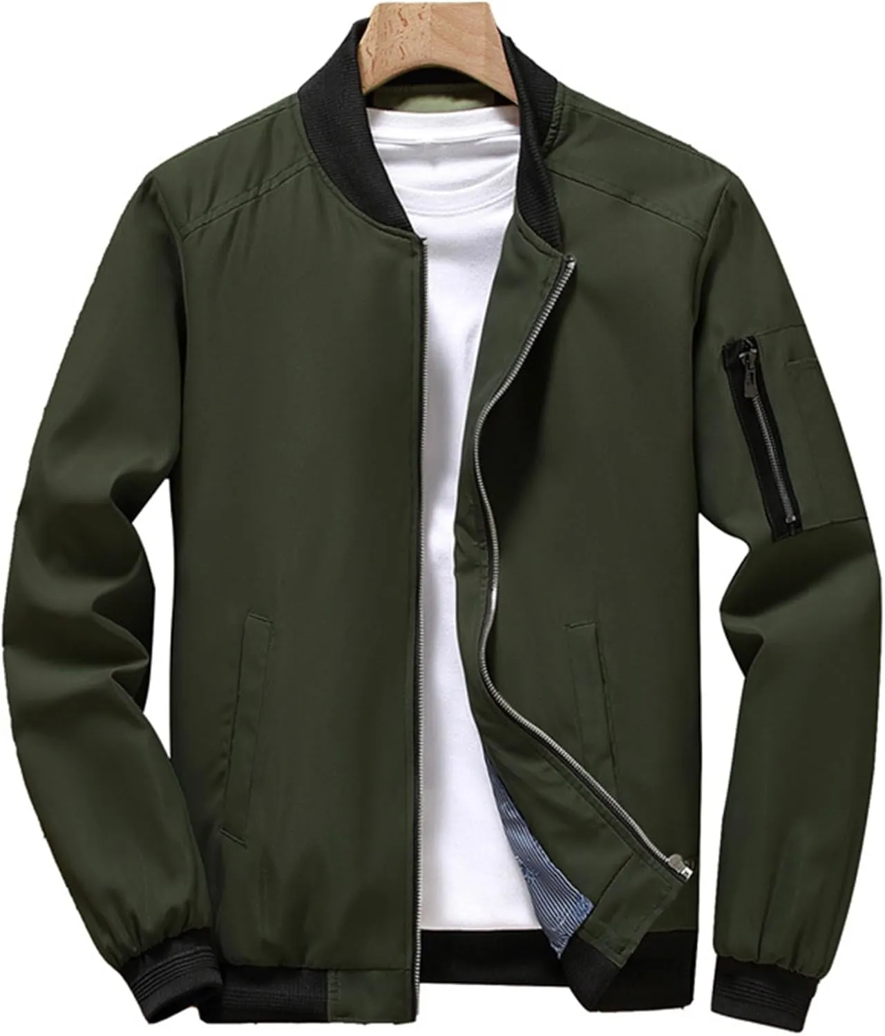 JEsilunmaMY Men's Stand Collar Casual Bomber Jacket Full Zipper Lightweight Varsity Jackets Windproof Windbreaker Jackets