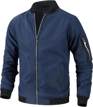 JEsilunmaMY Men's Stand Collar Casual Bomber Jacket Full Zipper Lightweight Varsity Jackets Windproof Windbreaker Jackets
