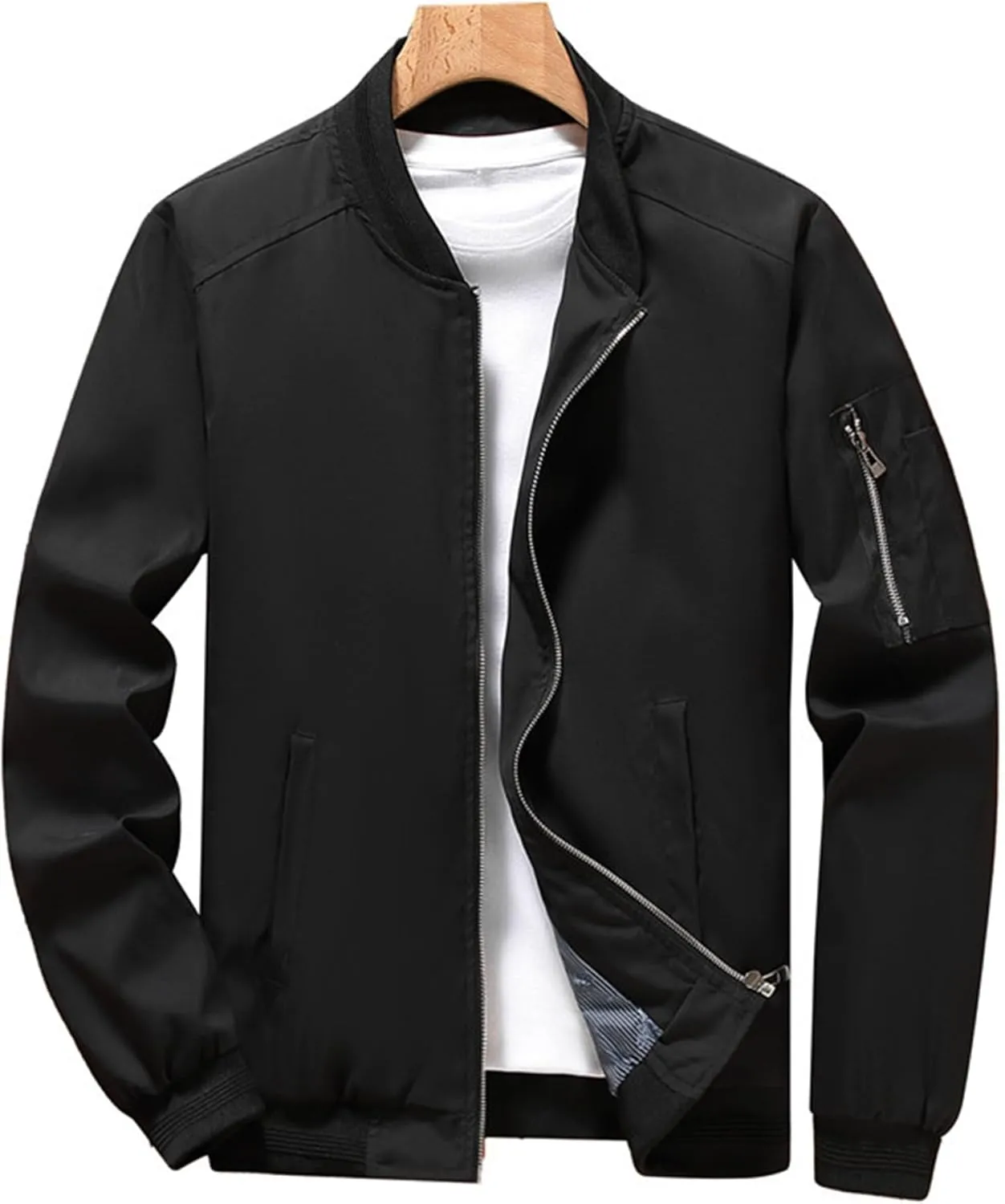 JEsilunmaMY Men's Stand Collar Casual Bomber Jacket Full Zipper Lightweight Varsity Jackets Windproof Windbreaker Jackets