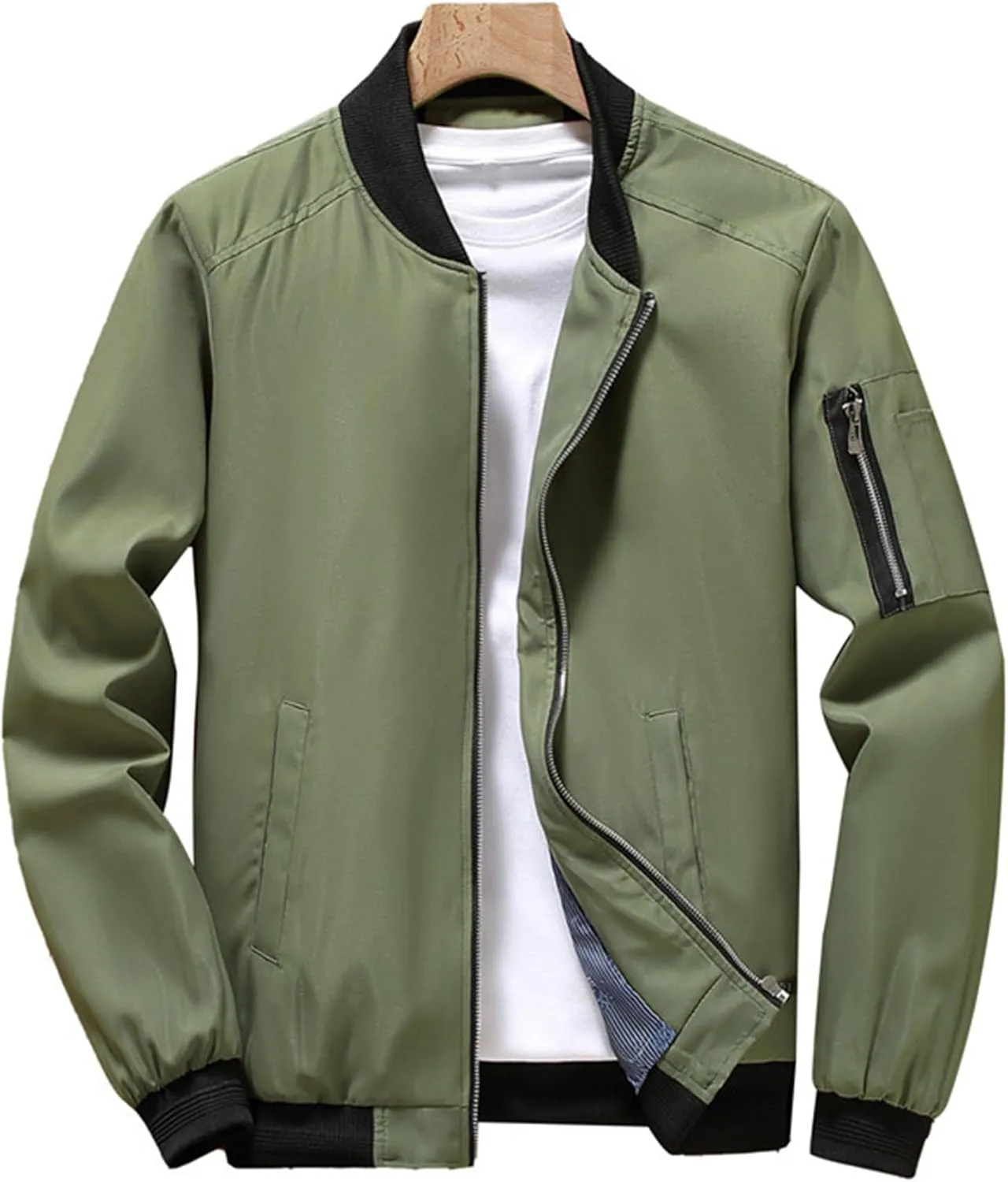 JEsilunmaMY Men's Stand Collar Casual Bomber Jacket Full Zipper Lightweight Varsity Jackets Windproof Windbreaker Jackets