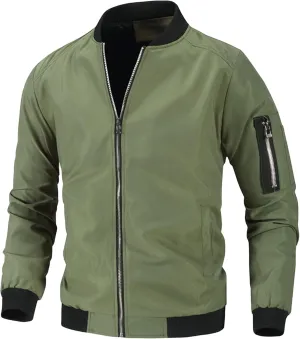 JEsilunmaMY Men's Stand Collar Casual Bomber Jacket Full Zipper Lightweight Varsity Jackets Windproof Windbreaker Jackets