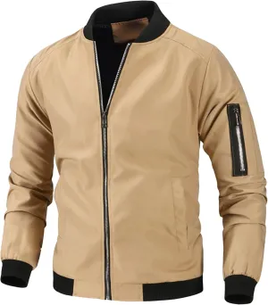 JEsilunmaMY Men's Stand Collar Casual Bomber Jacket Full Zipper Lightweight Varsity Jackets Windproof Windbreaker Jackets