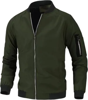 JEsilunmaMY Men's Stand Collar Casual Bomber Jacket Full Zipper Lightweight Varsity Jackets Windproof Windbreaker Jackets